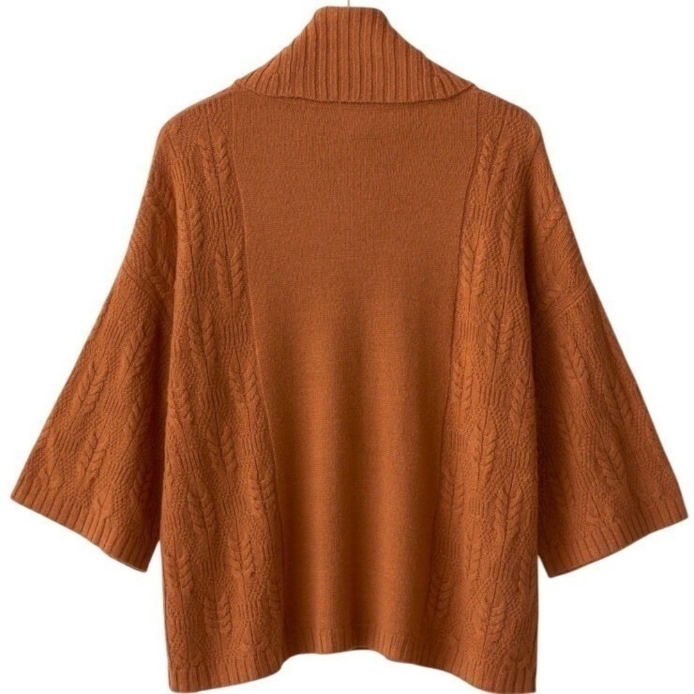 Garnet Hill Womens Medium Sweater 3/4 Sleeve Linen Wool Minimalist Knit Funnel - Picture 2 of 4